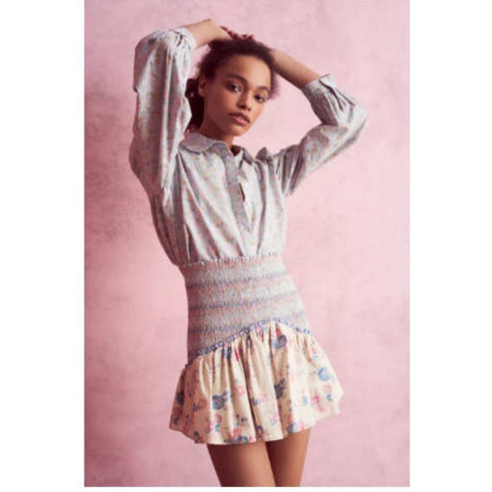 🎀 Anguilla Smocked Ruffle Mini Skirt Large Pastel Lemon Blue Pink - Picture 12 of 12